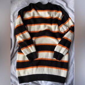H&M Black and Orange Crewneck Sweater Dress with Striped Design